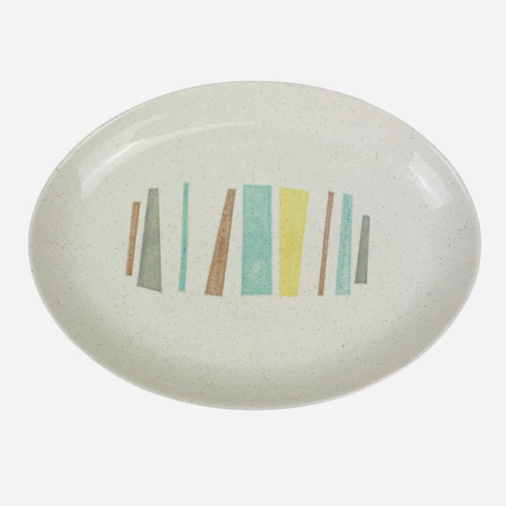 Vintage Vernonware Anytime MCM Atomic 13.5" Oval Serving Platter Stoneware USA